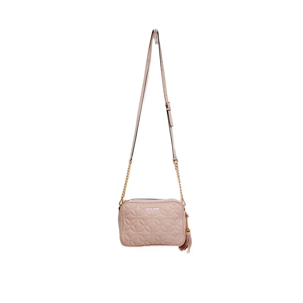 Michael Kors Quilted Floral Light Rose Gold Leather Camera Crossbody